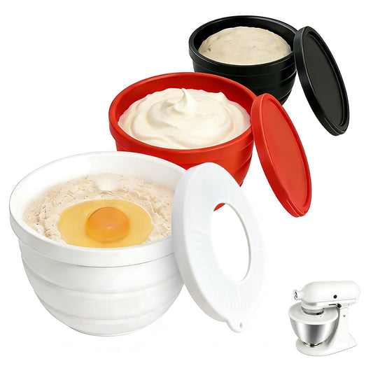 5 Qt Tilt-Head Silicone Liners for KitchenAid Mixer with Lids & Pouring Shield, Kitchen Aid Silicone Bowl Insert, Kitchen aid Accessories and Attachments for Baking & Cooking (3pcs White+Red+Black)