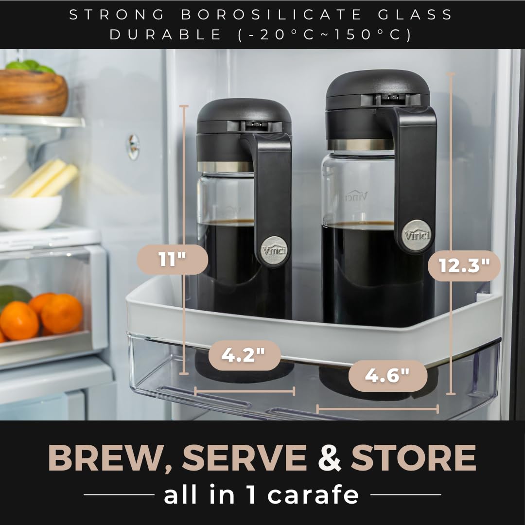 VINCI Cold Brew 360, Glass Cold Brew Coffee Maker Featuring Patented Dual Filter 360 Brewing Technology, Cold Brew for Iced Coffee (1.4 Liter / 47 FL.OZ)