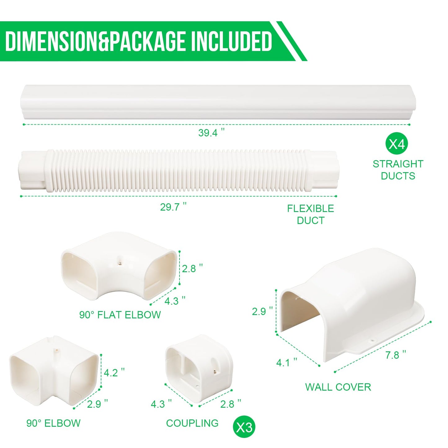 Kerykwan 4" W 15.5Ft L Mini Split AC Line Cover Kit Decorative PVC Tubing Pipe Cover Set for Center Air Conditioner&Heat Pumps Systems