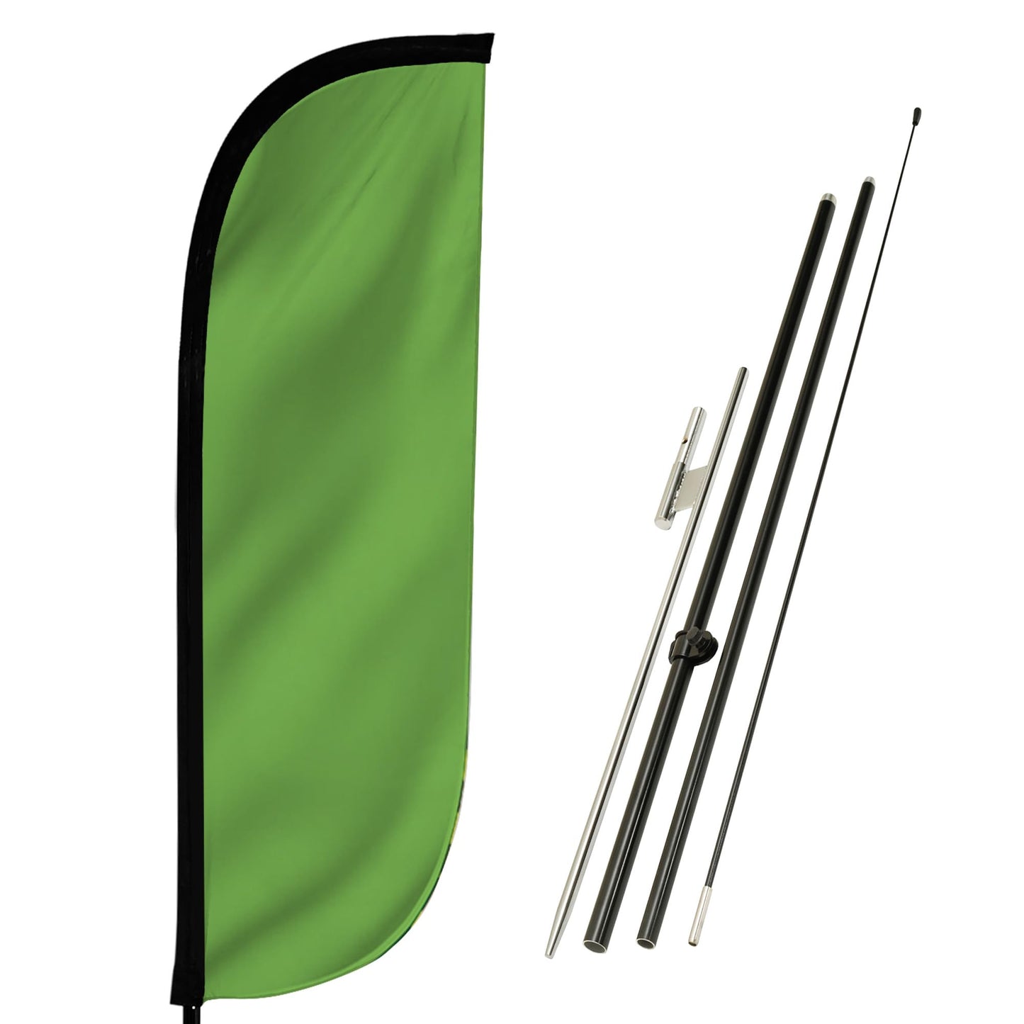 LookOurWay Feather Flag Pole Kit - 7 Feet Tall Advertising Flag Banner with Fiberglass Pole Set and Ground Spike for Business Promotion - Solid Colors - Light Green