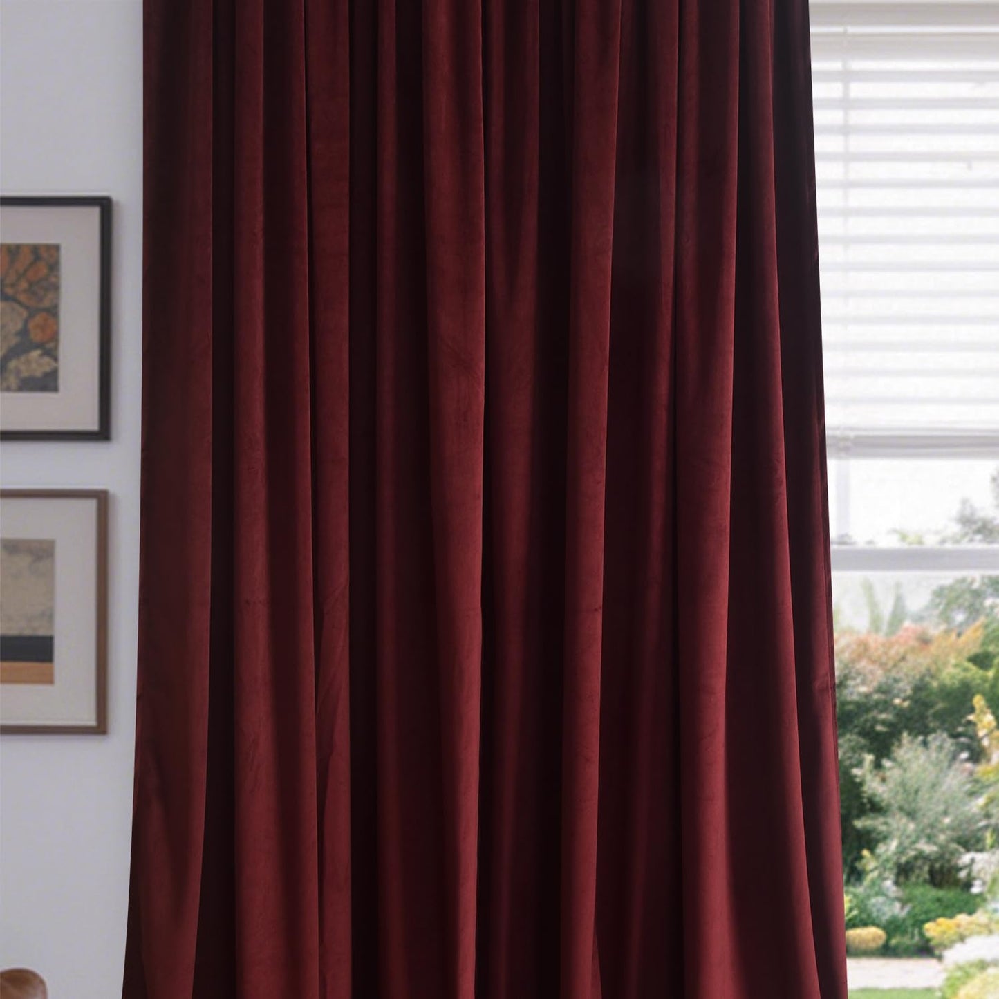 Roslynwood Velvet Ruby Wine Curtain 96 inch Long - Curtains Block Light Rod Pocket Thermal Insulated Window Drapes Set for Living Room/Bedroom/Dining Room, W52 x L96, 2 Panels