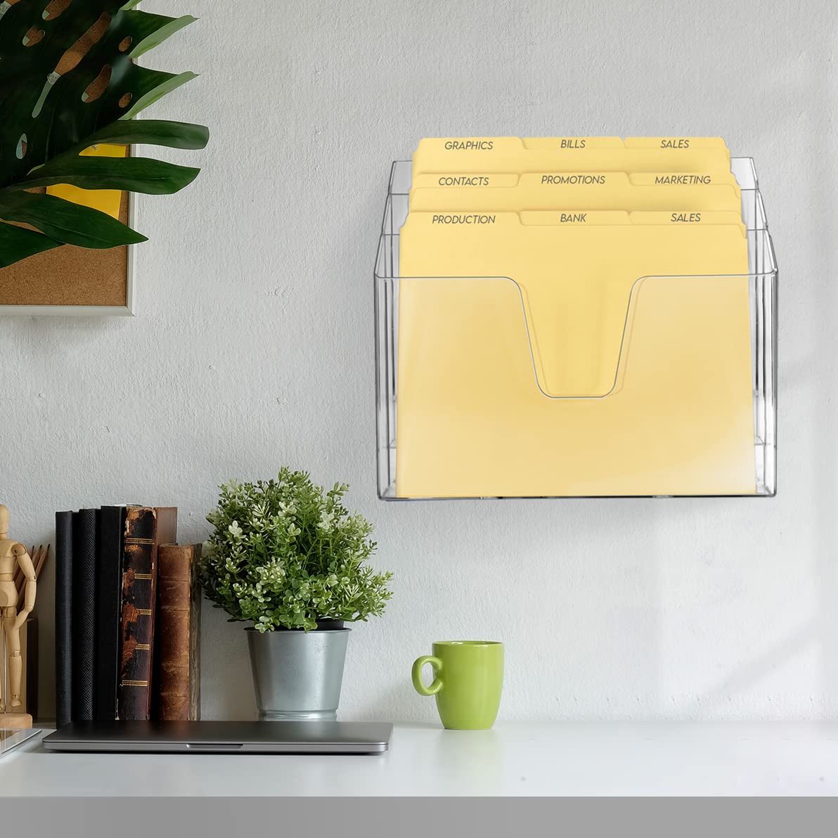 Acrimet Horizontal Triple File Folder Holder Organizer, Open-Top Desktop Document Sorter for Letter Size Papers & Folders, Includes 9 Manila Folders, Plastic Clear Crystal
