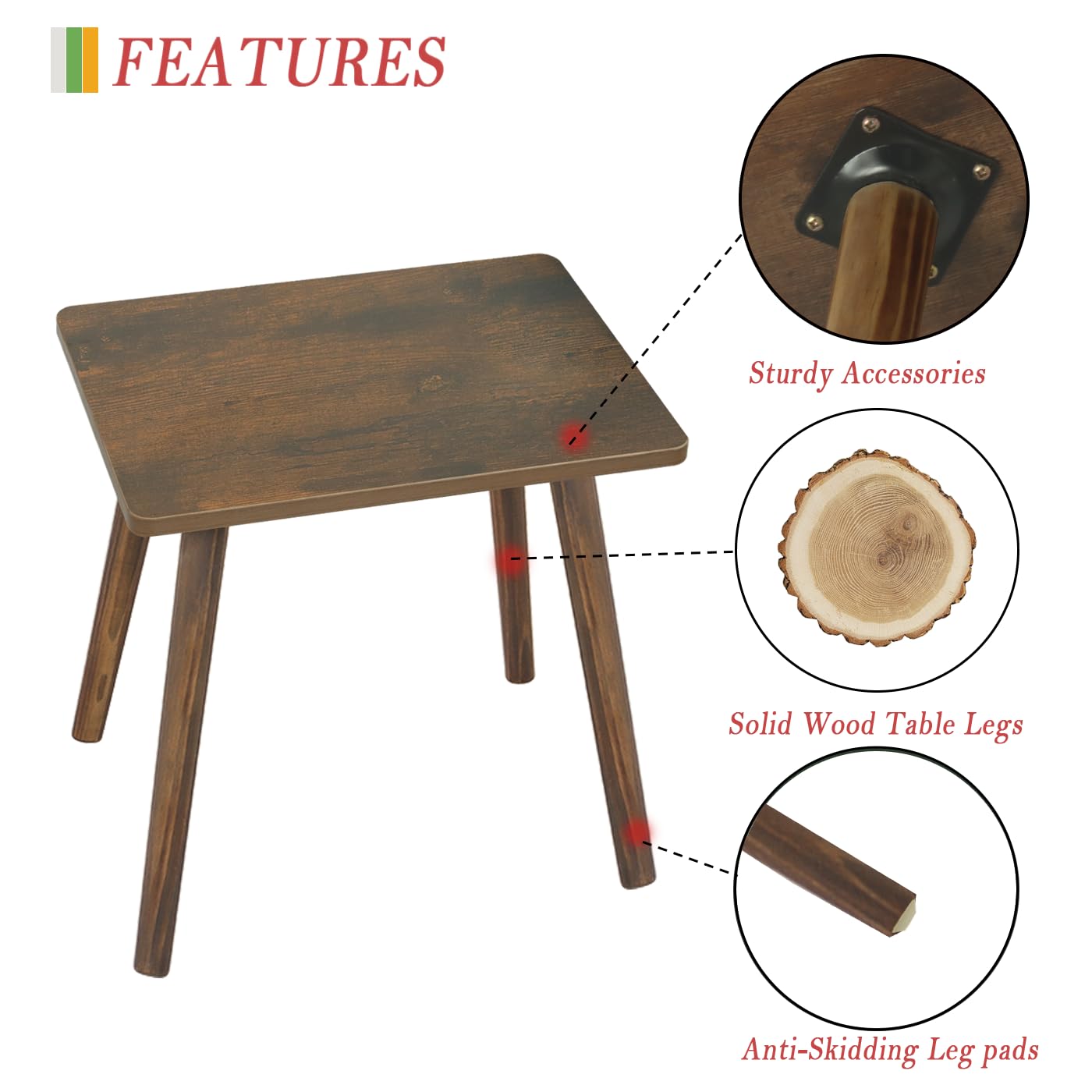 AWASEN Side Table, Small Wood End Table Living Room, Mini Bed Side Table Modern Accent Nightstand with Solid Wood for Bedroom Office Small Spaces, Rustic Brown