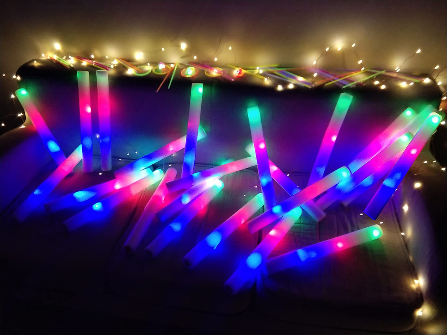 ColorHome Glow Sticks Bulk, 52 Pcs LED Foam Sticks Light Up Batons Party Favors with 3 Modes Colorful Flashing, Glow in the Dark Party Supplies for Party Wedding Birthday Concert Halloween Christmas