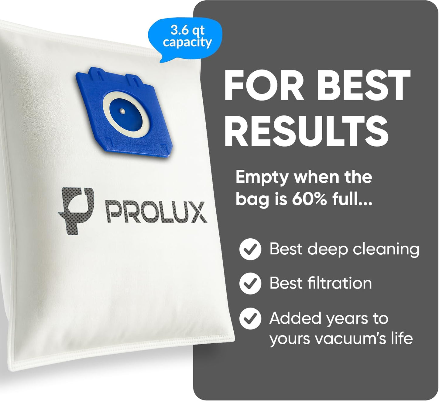 6 pack of HEPA bags and 2 post Filters for the Prolux 6000/7000/8000/9000 series upright vacuum cleaners
