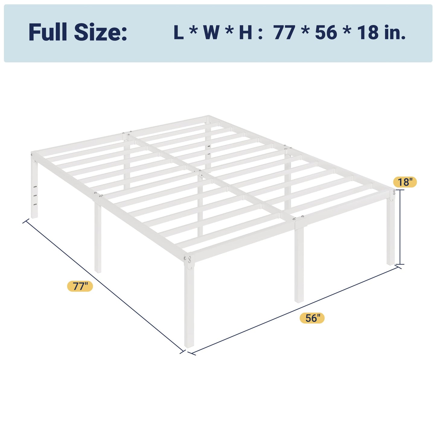 Allewie Full Size Bed Frame, 18 Inch Metal Platform Beds with Storage Space, No Box Spring Needed and Easy Assembly, White