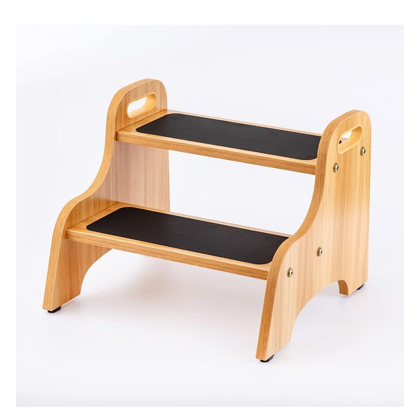 StrongTek Wooden 2 Step Stools for Kids, Safe Non-Slip Surface with Handles, 350 lbs Capacity, Portable Toddler Stepping Stool for Bathroom Kitchen and Bedroom (Natural)