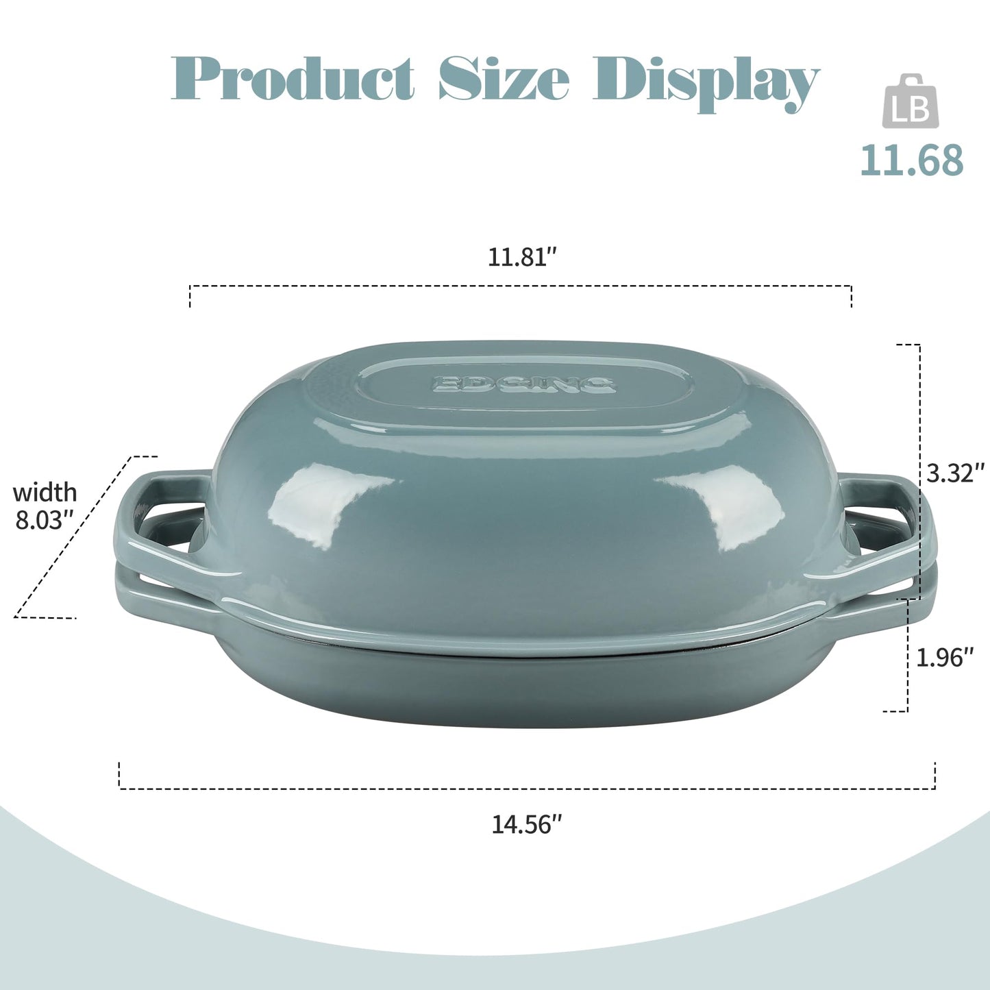 EDGING CASTING Enameled Cast Iron Oval Dutch Oven Pot with Lid, Dutch Oven for Sourdough Bread Baking, Bread Oven, Bread Dutch Oven, Oval Bread Pan, 5qt, Seasalt
