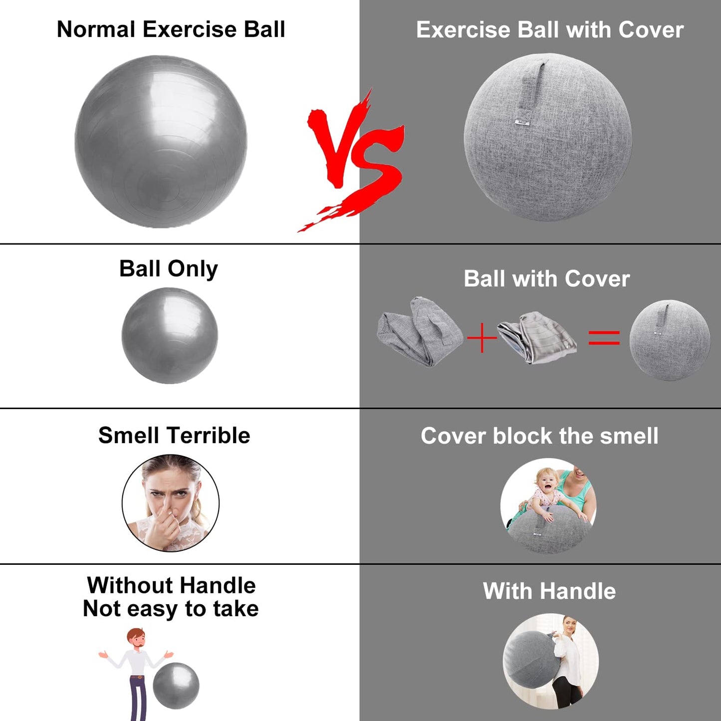 TokSay Exercise Ball Chair for Home Office - 25IN Yoga Ball with Leathaire Cover - Anti-Burst Stability Ball for Pregnancy, Balance & Active Sitting - Pump Included (Gray)