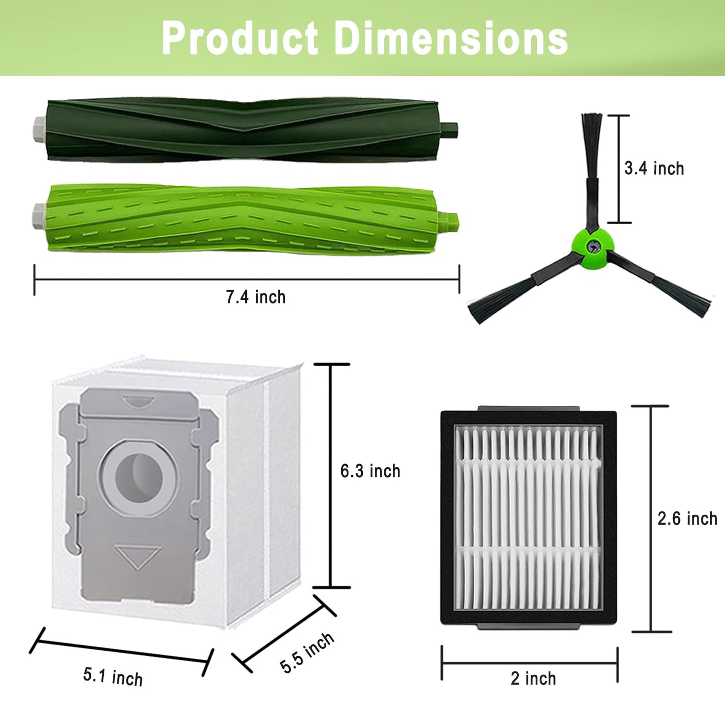 26 Pack Replacement Parts Accessories Compatible for iRobot Roomba i3 i3+ i7 i7+ i4 i6 i6+i8 i8+/Plus E5 E6 E7 J7 i5+j5+ I,E&J Series Vacuum Cleaner 2 Roller Brush & 8 Filters & 8 Side Brushes &8 bags