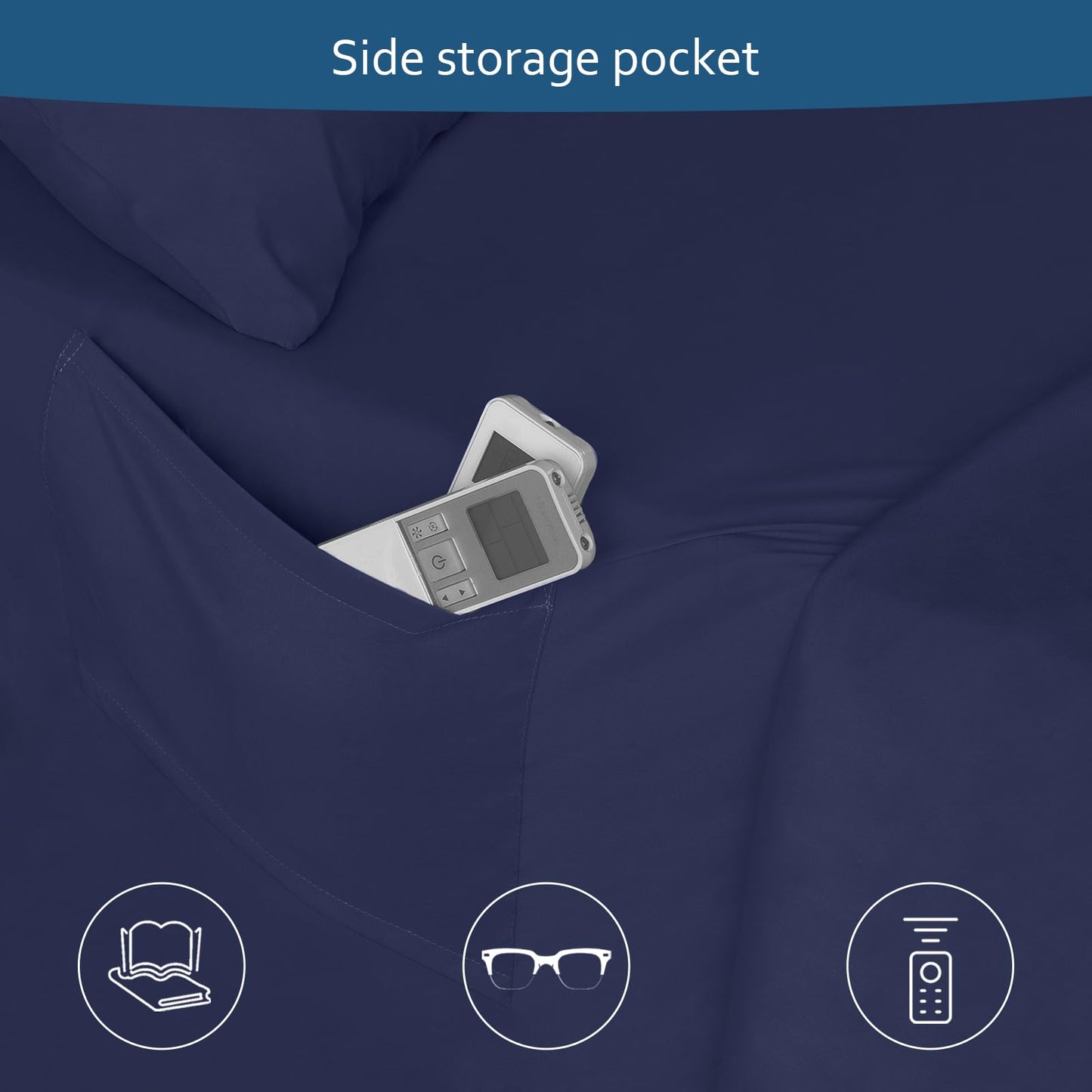 Moonsea Queen Sheet Set for Air Mattress - Sheets Queen Size Bed Set - 3Pcs Side Storage Pocket Fitted Sheet & Pillowcases Easily Fits 16in to 24in Pillow Top Air Bed Mattress - Navy Blue