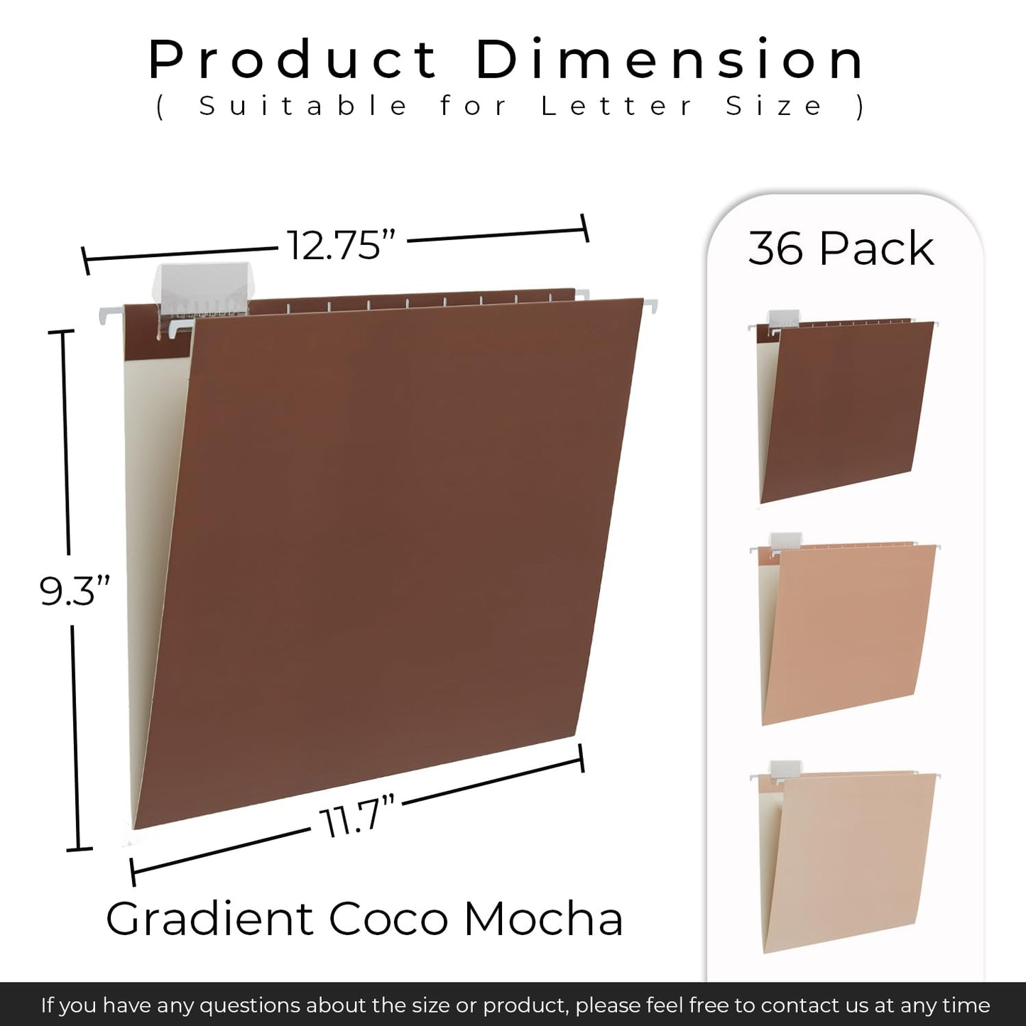 Y YOMA 36 Pack Gradient Hanging File Folders Letter Size Decorative Hanging Folder Pretty File Folder Organizer for Filing Cabinet Office Home with 1/5-Cut Adjustable Tabs, Coco Mocha