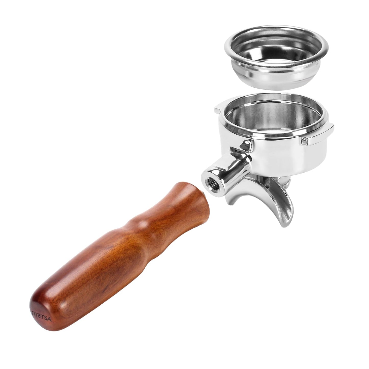 DIBTSA 58mm Espresso Portafilter Compatible with La Marzocco,Double Spouts 2 Ears, Stainless Steel Head and Filter Basket and Wood Handle