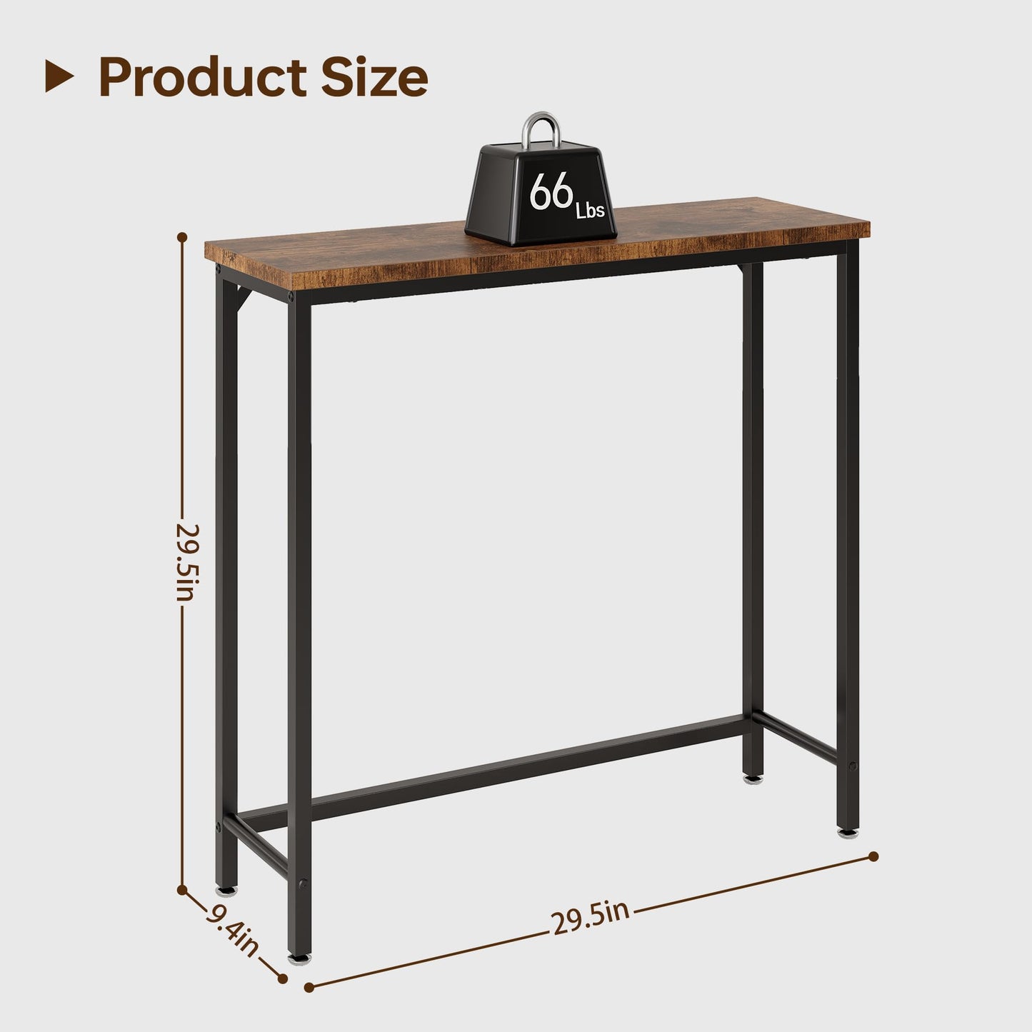 Tujurich Narrow Entryway Console Table & Sofa Side Table - Industrial Hallway Table for Small Spaces, Behind Couch Table, Multi-Functional Living Room Bedroom Office,Brown, 29.5" x 9.4" x 29.5"