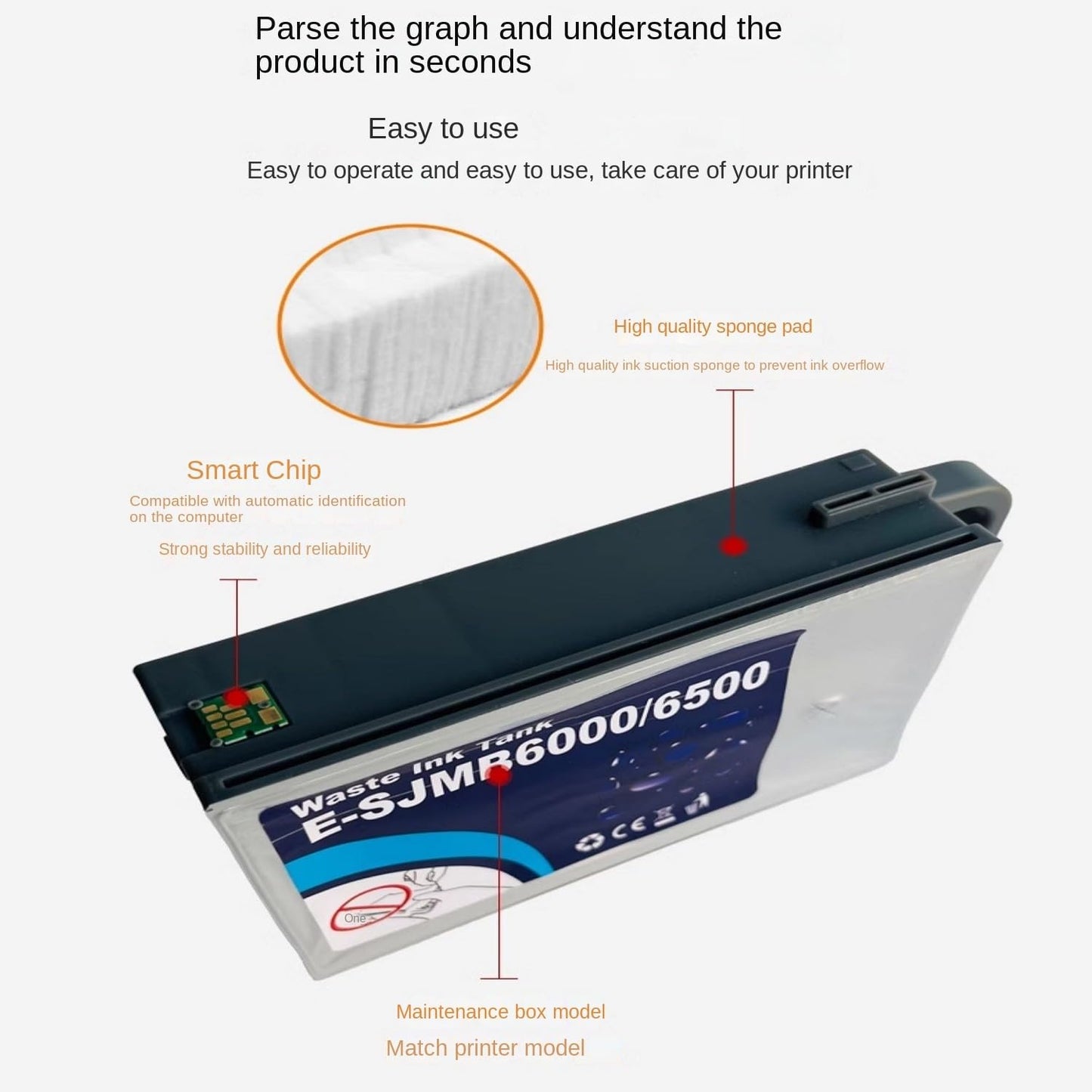 BJ-INK SJMB 6000 6500 Waste Ink Tank Maintenance Box Collector Unit Compatible with ColorWorks CW-C6000A CW-C6000P CW-6030A CW-6030P CW-C6500A CW-C6500P Inkjet Printer (SJMB6000/6500)