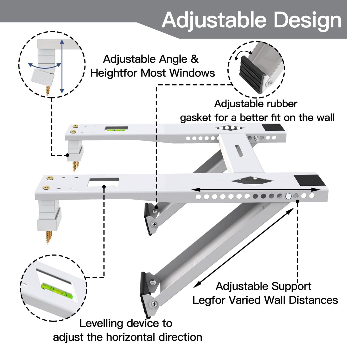 Aozzy Dual Arm Window Air Conditioner Support Bracket Heavy Duty 200lbs, for 5000-22000 BTU Units, Universal Window AC Mount Units Fits Single/Double Hung Windows with Anti-Vibration Pads