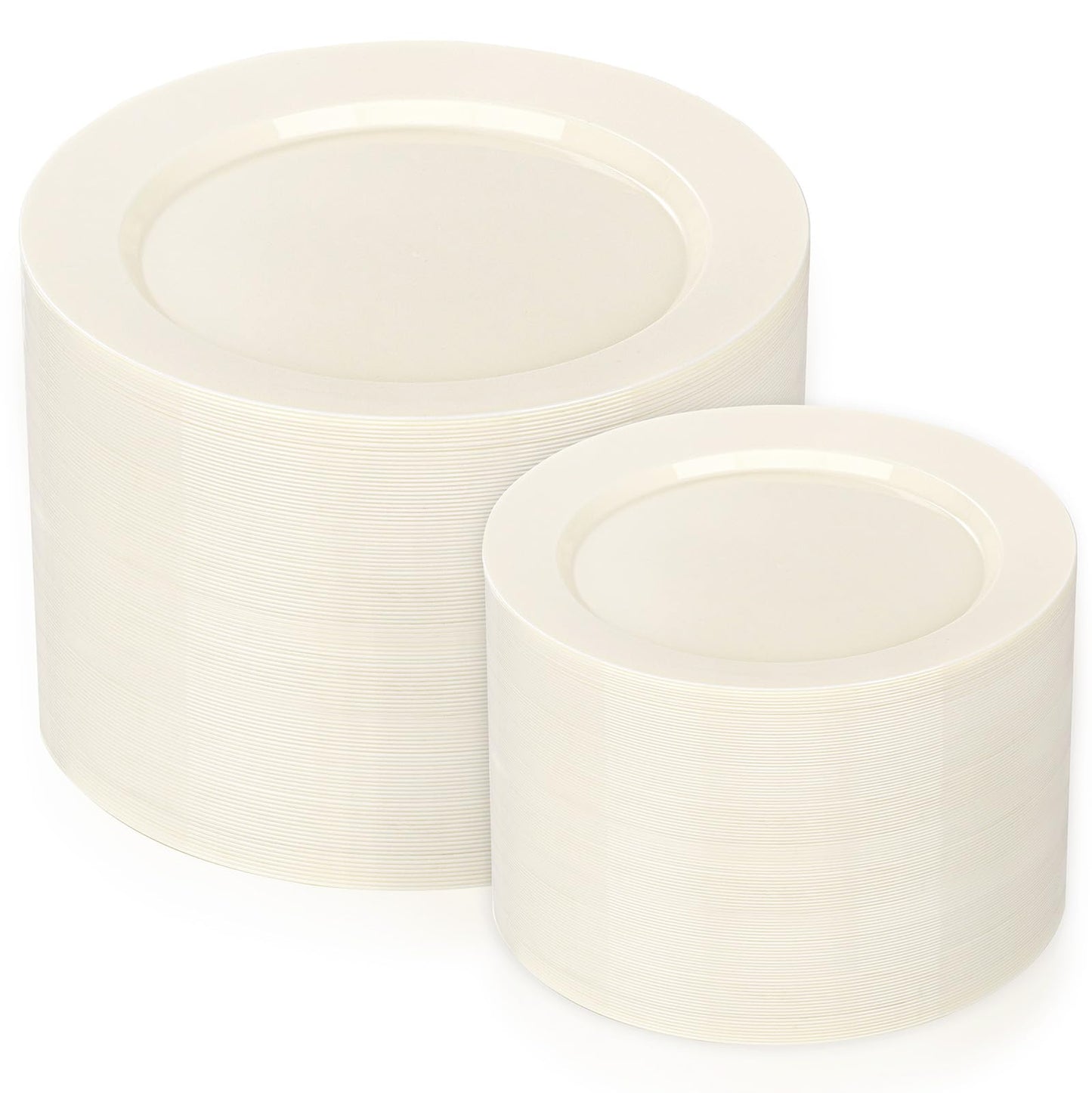 I00000 200 Pcs Ivory Plastic Plates, Disposable Party Plates Include 100 Ivory Dinner Plate 10’’ and 100 Plastic Dessert Plate 7’’ Perfect for Birthday, Party & Wedding