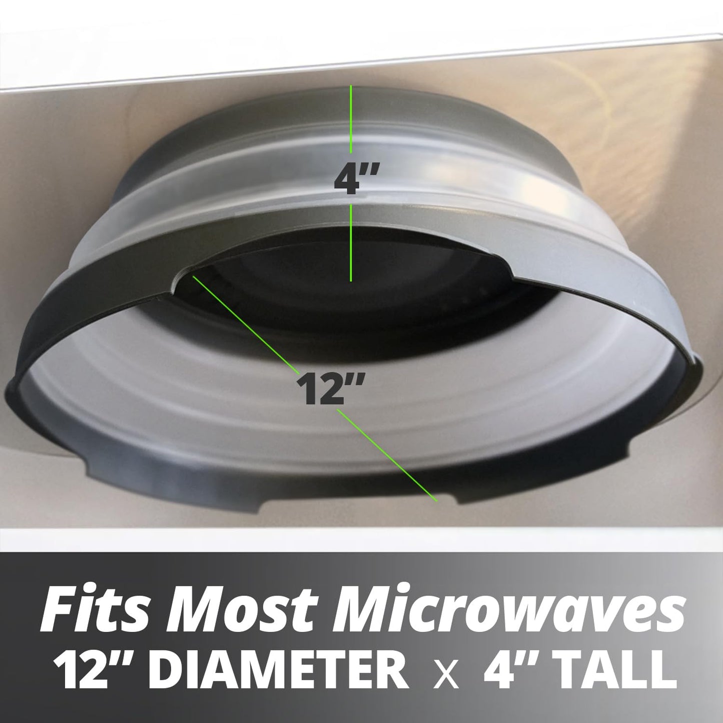 HOVER COVER Magnetic Microwave Splatter Cover with High Power, Strongest Magnetic Grip, Collapsible 12-Inch BPA-Free Food Lid, Vented Plate Guard, Dishwasher Safe, Space-Saving Storage - Black