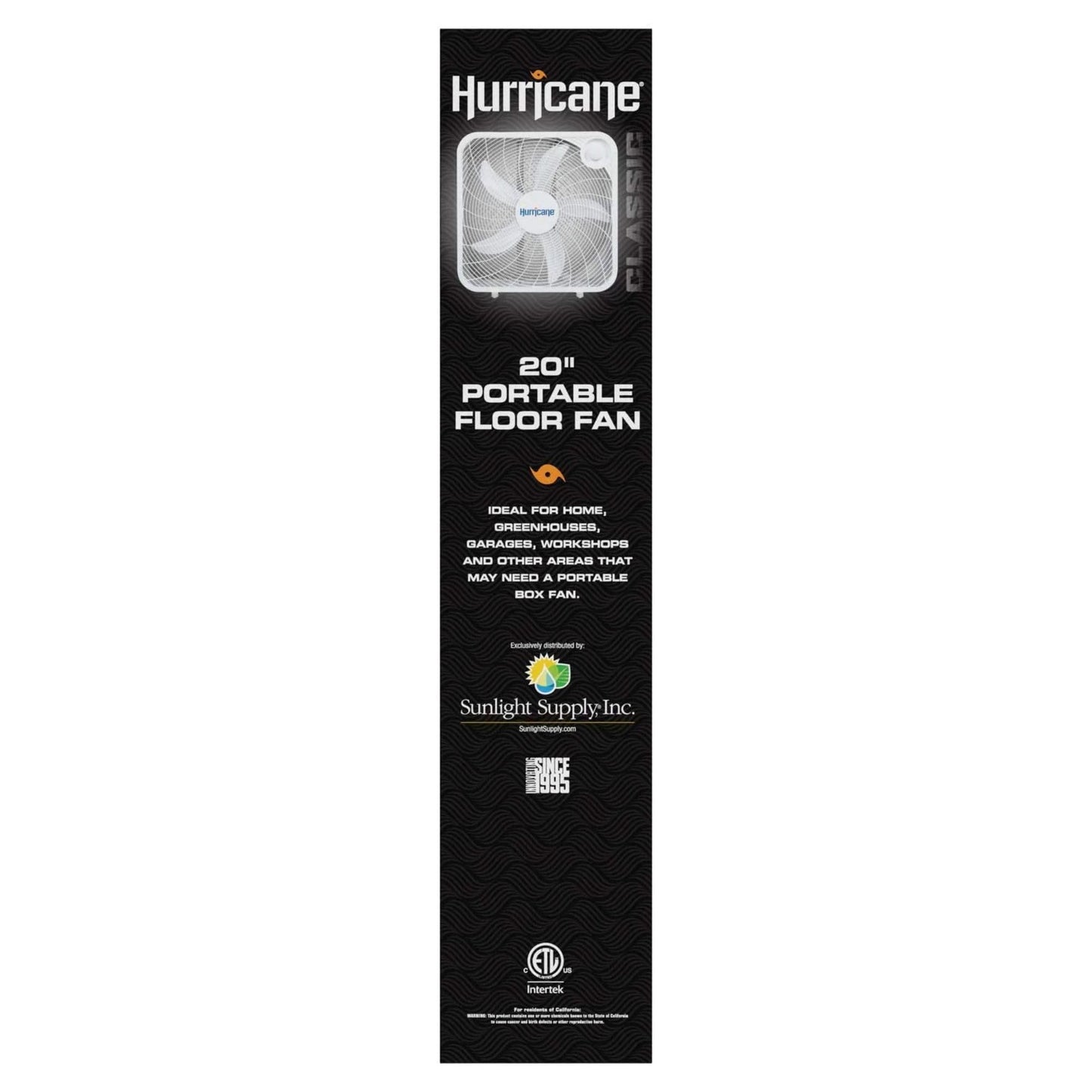 Hurricane Classic Floor Mount Box Fan w/ 3 Quiet Speeds, Black, 20" - Corded Portable Electric Air Cooling Unit w/ Powerful 2400 CFM Airflow for Home, Garage, Office, Bedroom & Basement