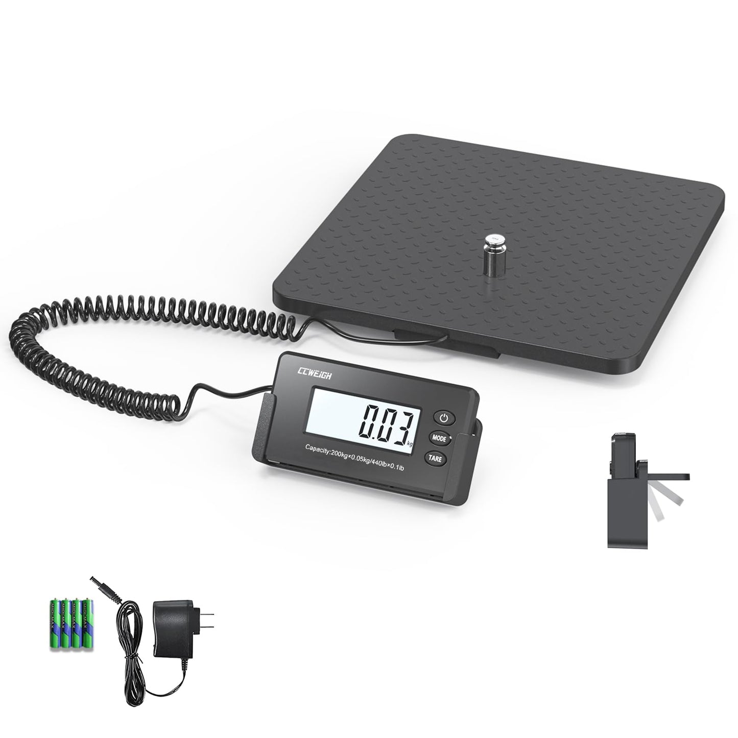 CCWEIGH Shipping Scales 440lbs x1oz Highly Accurate Postal Scales Ultrathin ABS Large Platform,Superlight Postal Scales for Shipping Packages,Small Business,Luggage Scale Battery and Adapter