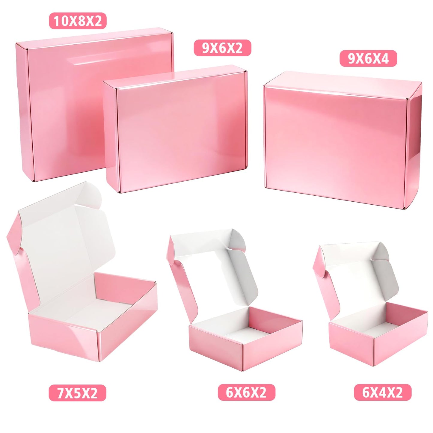DERZIFUN 7"x5"x2" Glossy Pink Shipping Boxes, 50 Pack Corrugated Cardboard Mailing Boxes for Small Business Packaging, Shipping Phone Cases, Stationery