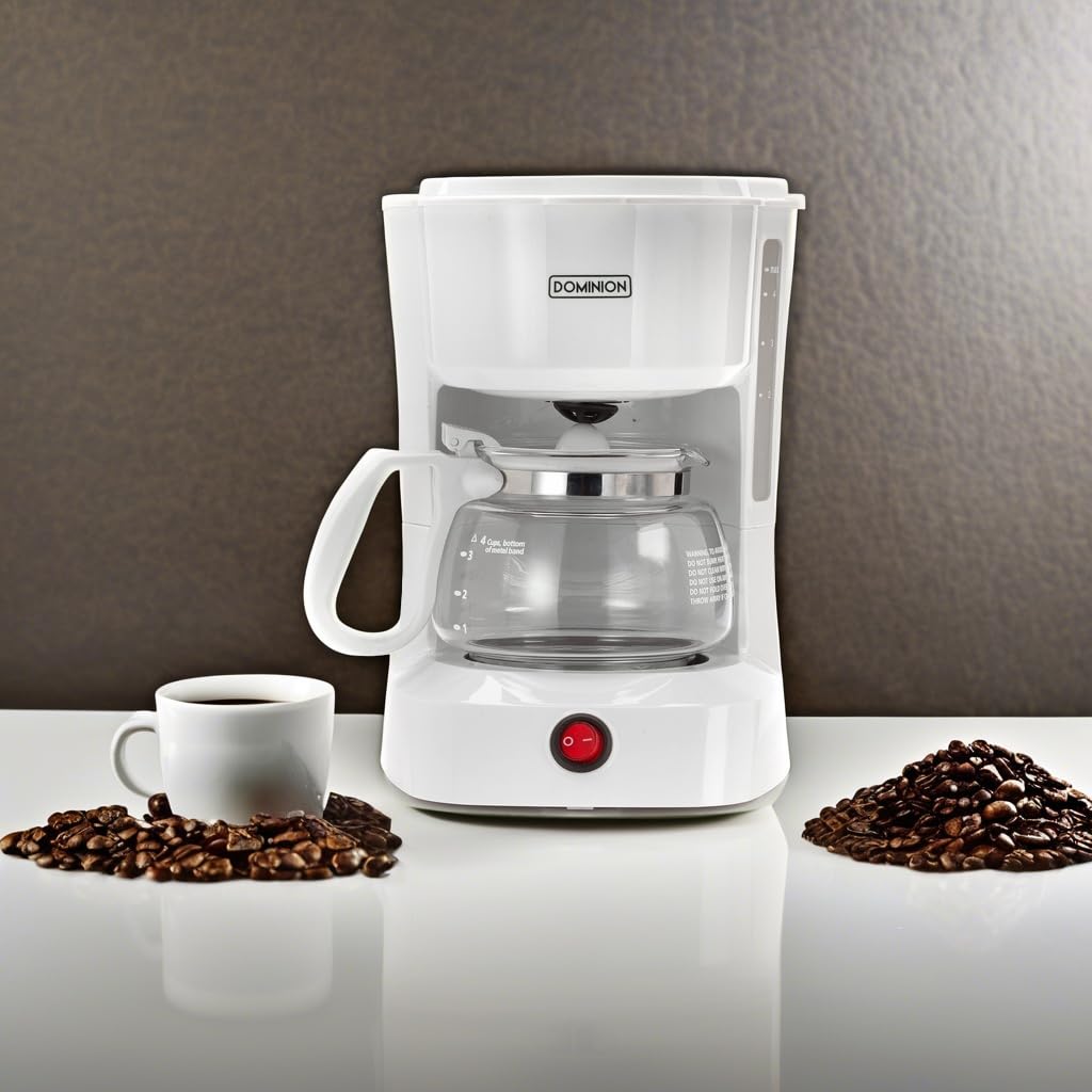 Dominion 4-Cup Coffeemaker Compact Coffee Pot Brewer Machine, Quiet Operation with On / Off LED Indicator Light, Convenient Cord Storage and Auto Pause Feature, Easy Anti-drip Coffeemaker with Coffee