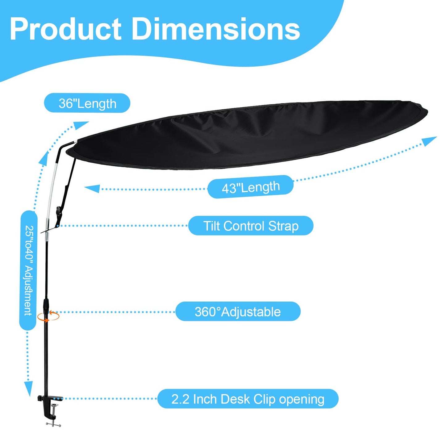 Adjustable Office Cubicle & Desk Shade – 43" Extra-Large Oval Design for Wider Coverage, Blocks Light and Distractions, Creates a Private and Comfortable Workspace