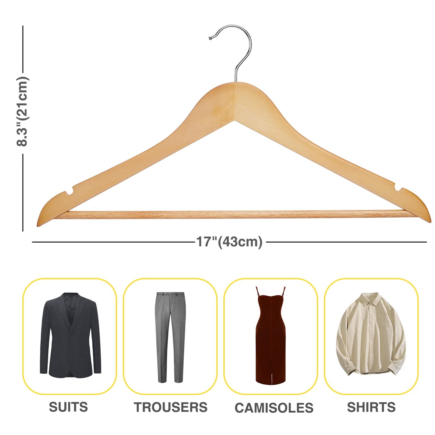 UINICOR Wooden Hangers 30 Pack,Clothes Hanger for Daily Used,Smooth Finish Wood Hangers with Precisely Cut Notches,Coat Hangers, Heavy Duty Hanger for Shirt Suit Dress (Natural)