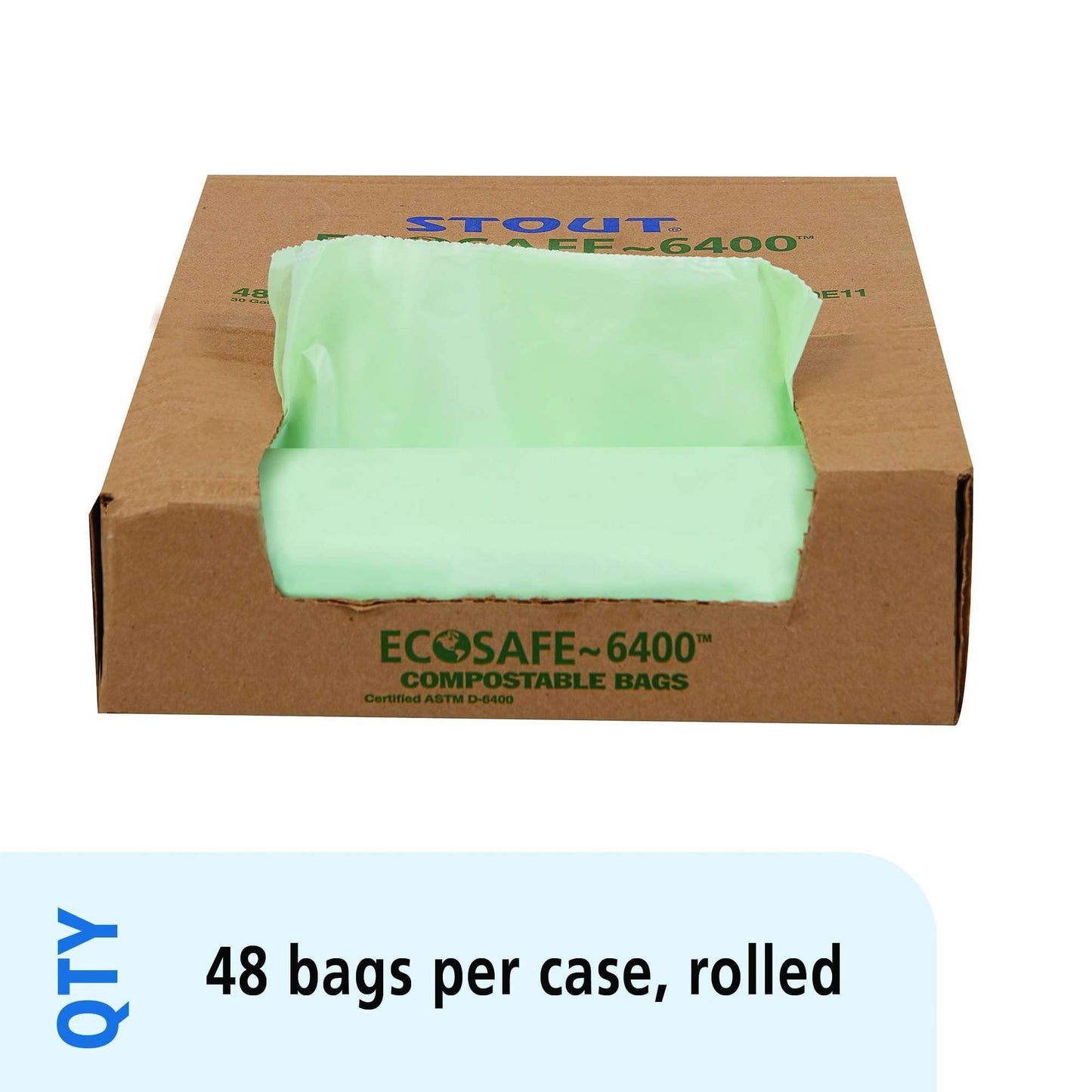 Stout by Envision Compostable Trash Bags, 30 Gallon 30" x 39", 48 Bags Per Case, ASTM6400, Green Bags, Made in America (E3039E11)