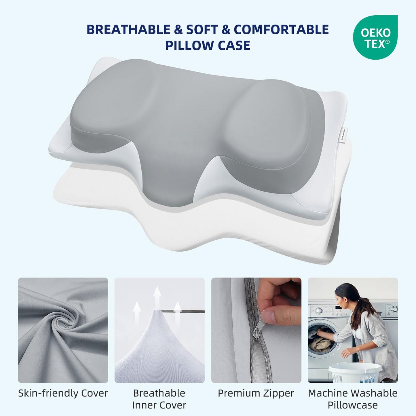 ABLEGRID Dual-Layer Memory Foam Cervical Neck Support Pillow,Contour Cooling Gel Pillow for Neck Shoulder Pain Relief,Ergonomic Orthopedic Adjustable Deep Sleep Bed Pillow for Side,Back,Stomach Sleep