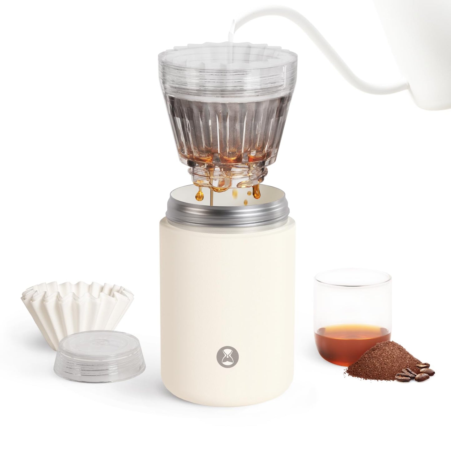 TIMEMORE Portable Coffee Maker Pour-Over Coffee Dripper, Travel Coffee Cup, Manual Brewer for Home and Outdoors - Ceramic-Coated Stainless Steel Tumbler 10.08 oz Capacity