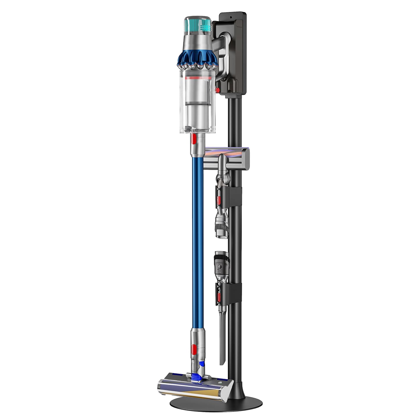 PEGZONE Vacuum Cleaner Stand, Compatible with Dyson Gen5 V15 V12 V11 V10 V8 V7 V6, Cordless Vacuum Holder with 2 Removable Accessory Clips, Attachment Organizer with Built-in Cable Slot, Black