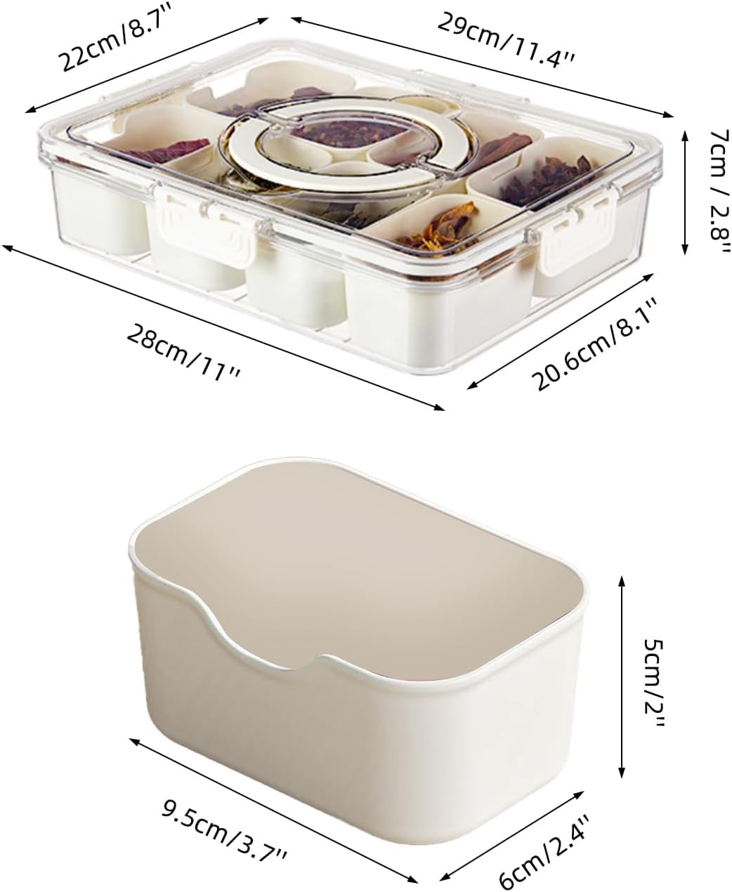 Pure Future 2-Pack Snackle Box Containers with Handles - Divided Serving Tray with Lids, 8 Compartments Charcuterie Box for Travel, Movie Nights & Parties (Hand Wash Only)