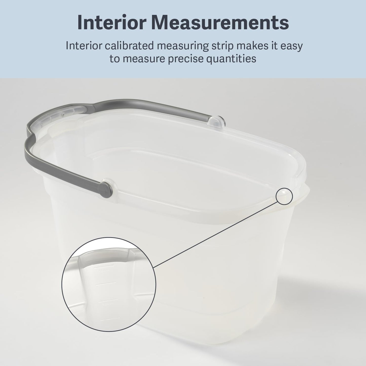 Casabella Cleaning Bucket Rectangular for Mopping or Storage with Handle and Built-In Pour Spouts, 4-Gallon, Clear
