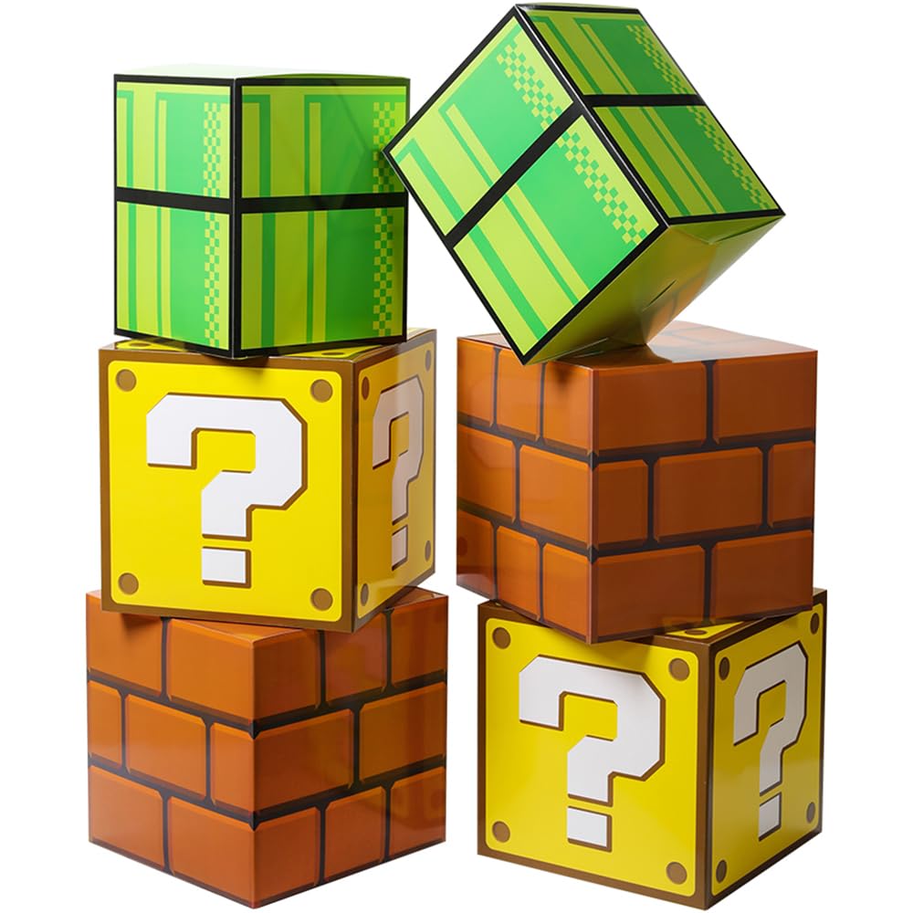 SUYEPER 6PCS Big Party Boxes For Birthday Party Question Brick Pipe Box For Party Game Party Favor Props Boxes (11.8 x 11.8 Inch)