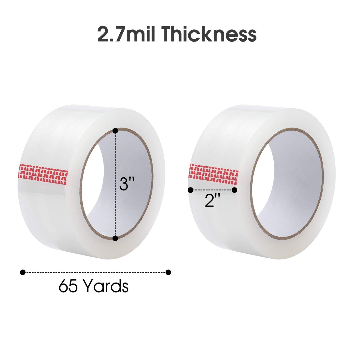 Pacific Mailer Clear Packing Tape, Heavy Duty Packaging Carton Tape for Shipping Packaing Moving Sealing, 2 Inch Wide, 2.7mil Thickness, 65 Yards Per Roll [Pack of 18]