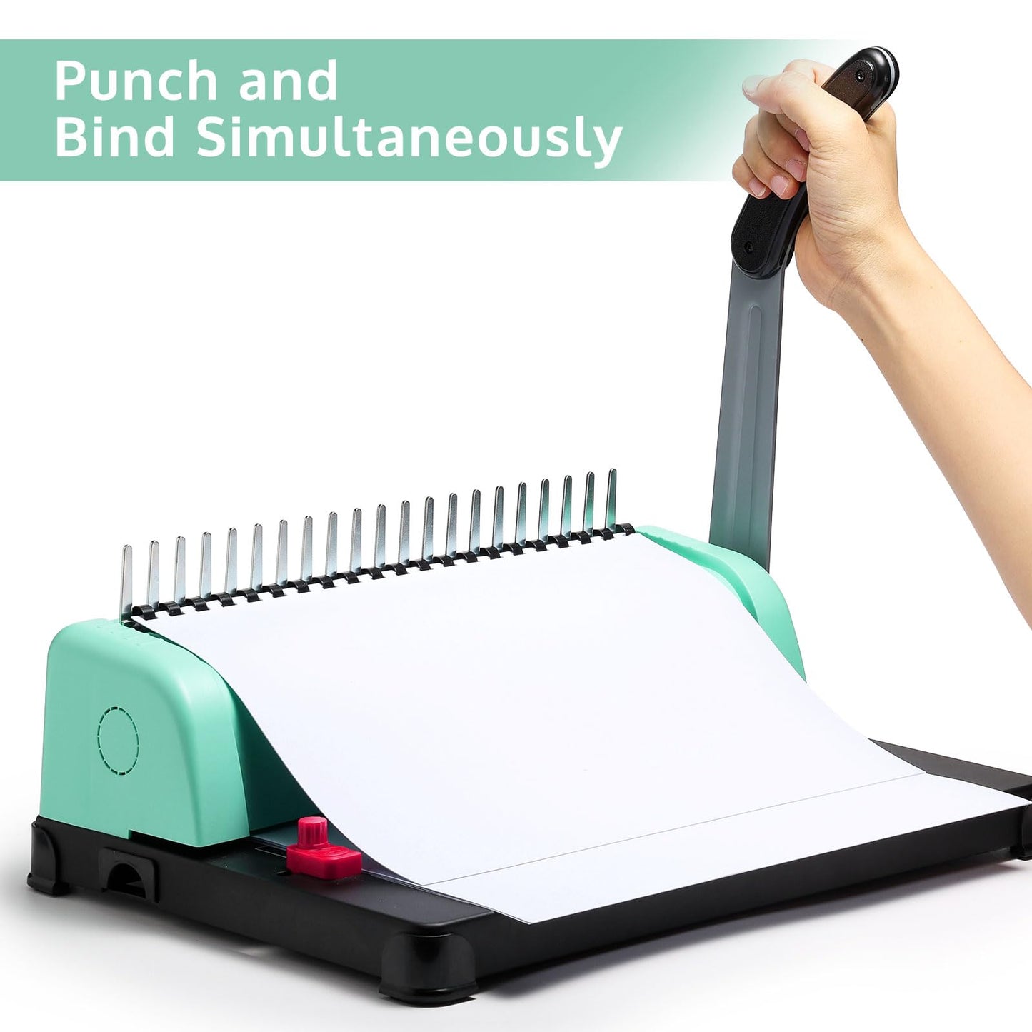 OFFNOVA Binding Machine, 21-Hole 450 Sheets Paper Comb Punch Binder Machine for Letter Size / A4 / A5 Paper, Easy to Punch Handle, Adjustable Margin