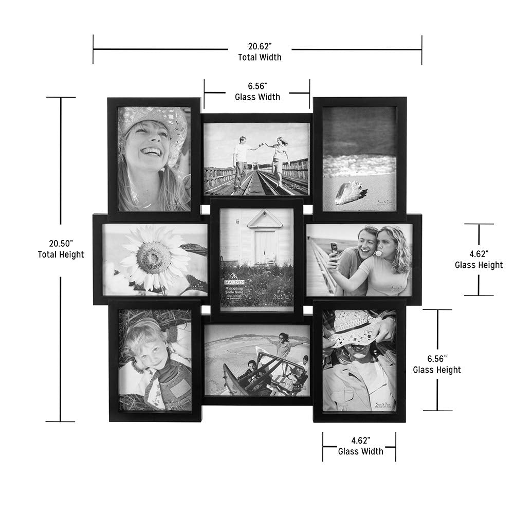 Malden International Designs 5 x 7 9-Opening Dimensional Collage Photo Wall Frame, Black