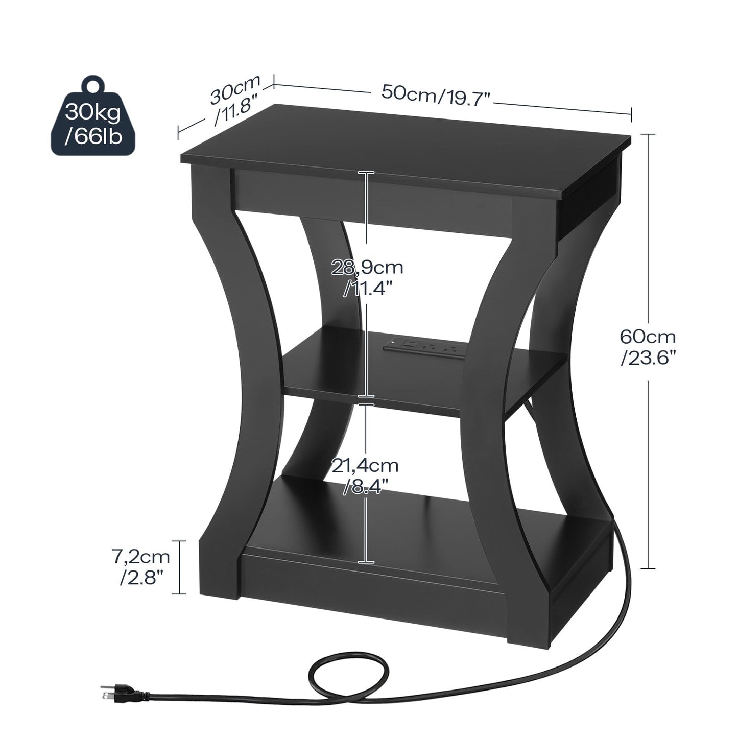 MAHANCRIS End Tables Living Room, Black End Table with Charging Station, Nightstand for Bedroom, 3 Tier Side Table with Storage Shelf for Living Room, Modern Bedside Table, Small Space, ETBK53E01
