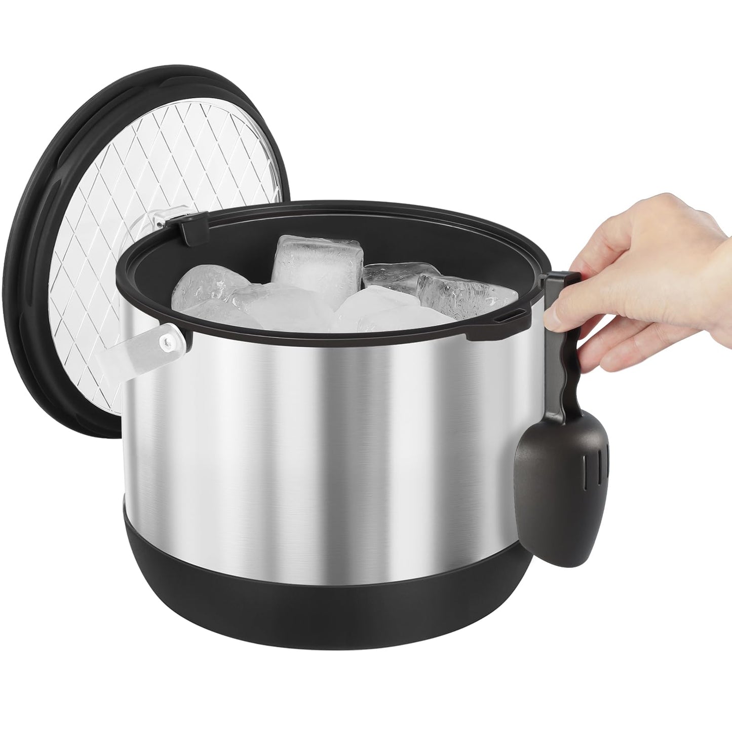 FiveHome 5QT/4.8L Insulated Ice Bucket for Parties, Large Capacity Double-Wall Beverage Bucket with Scoop & Lid for Champagne, Wine, Cocktail (Black)