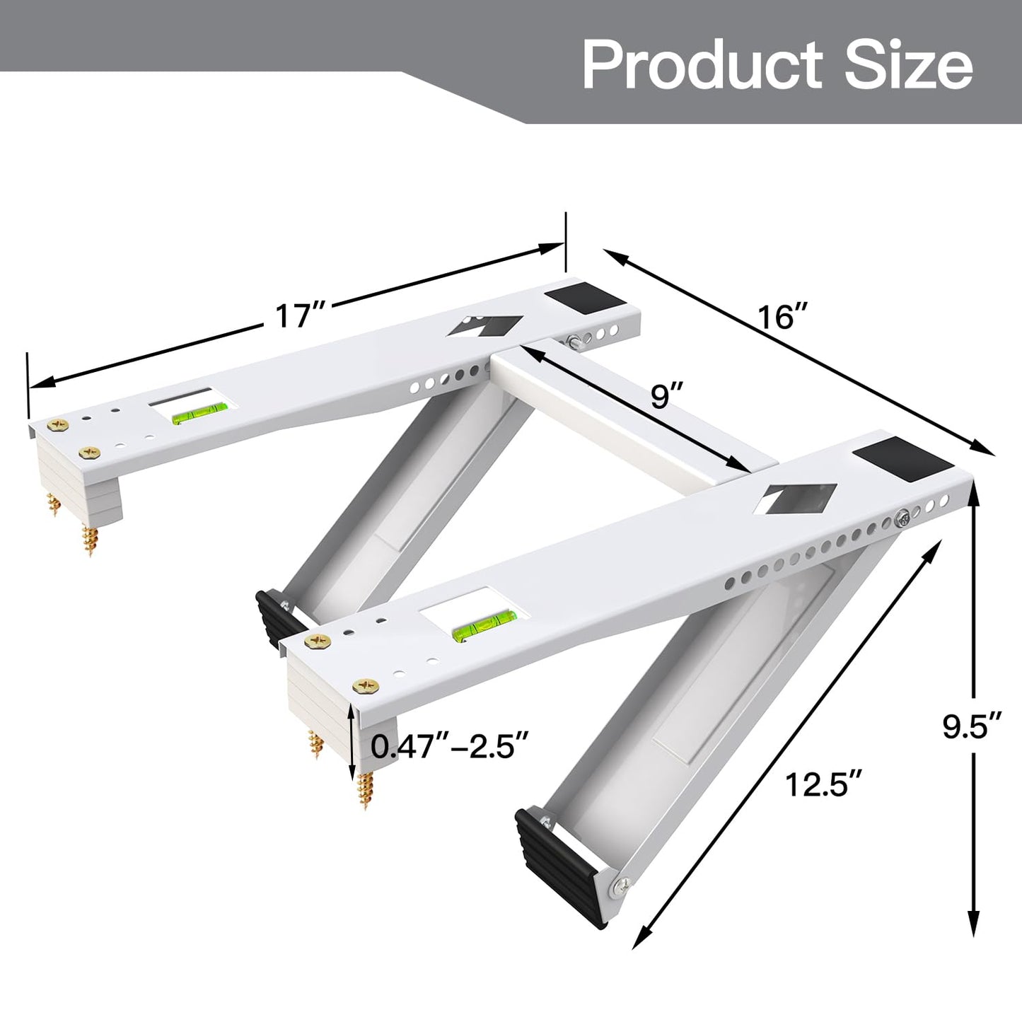 Aozzy Dual Arm Window Air Conditioner Support Bracket Heavy Duty 200lbs, for 5000-22000 BTU Units, Universal Window AC Mount Units Fits Single/Double Hung Windows with Anti-Vibration Pads
