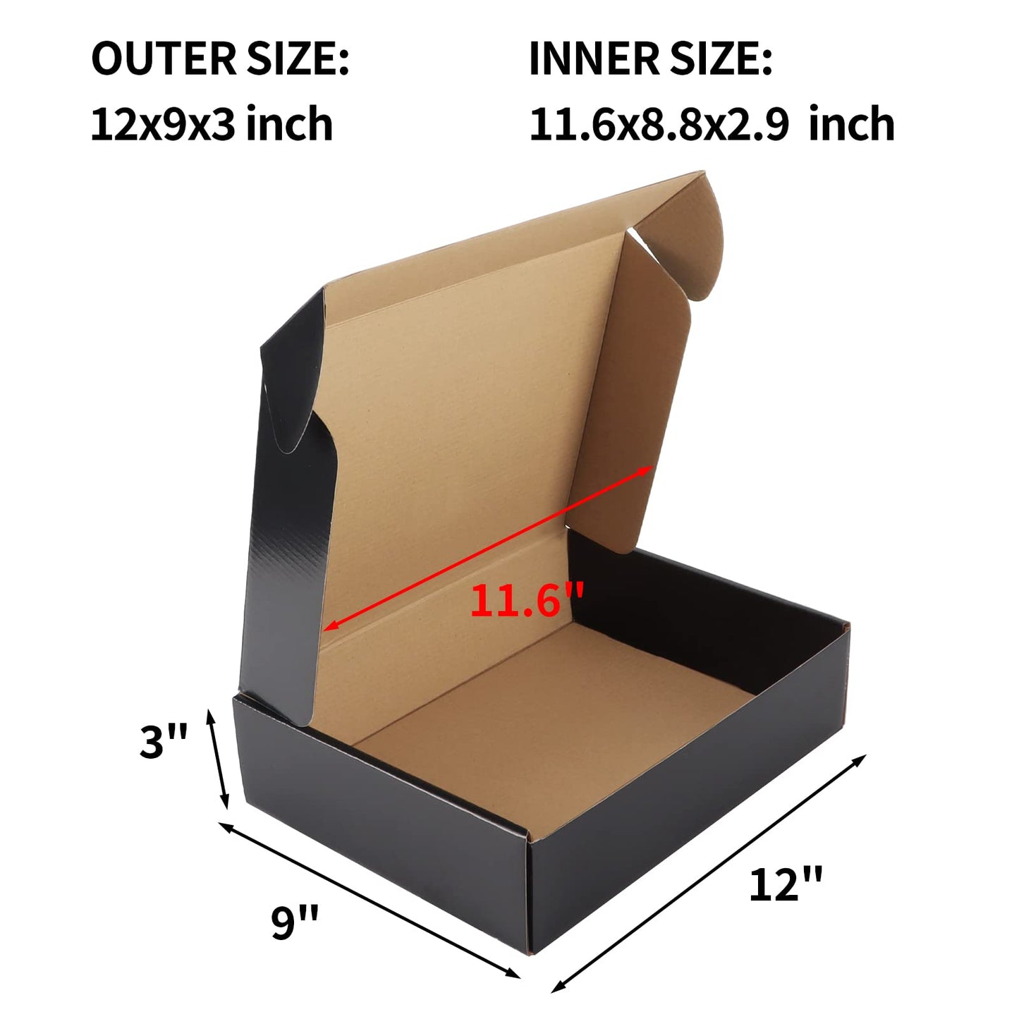 Hoikwo Medium Shipping Boxes for Mailing Shipping Packaging, Corrugated Cardboard Boxes for Packaging Small Business, (Black, 12x9x3-20 Pack)