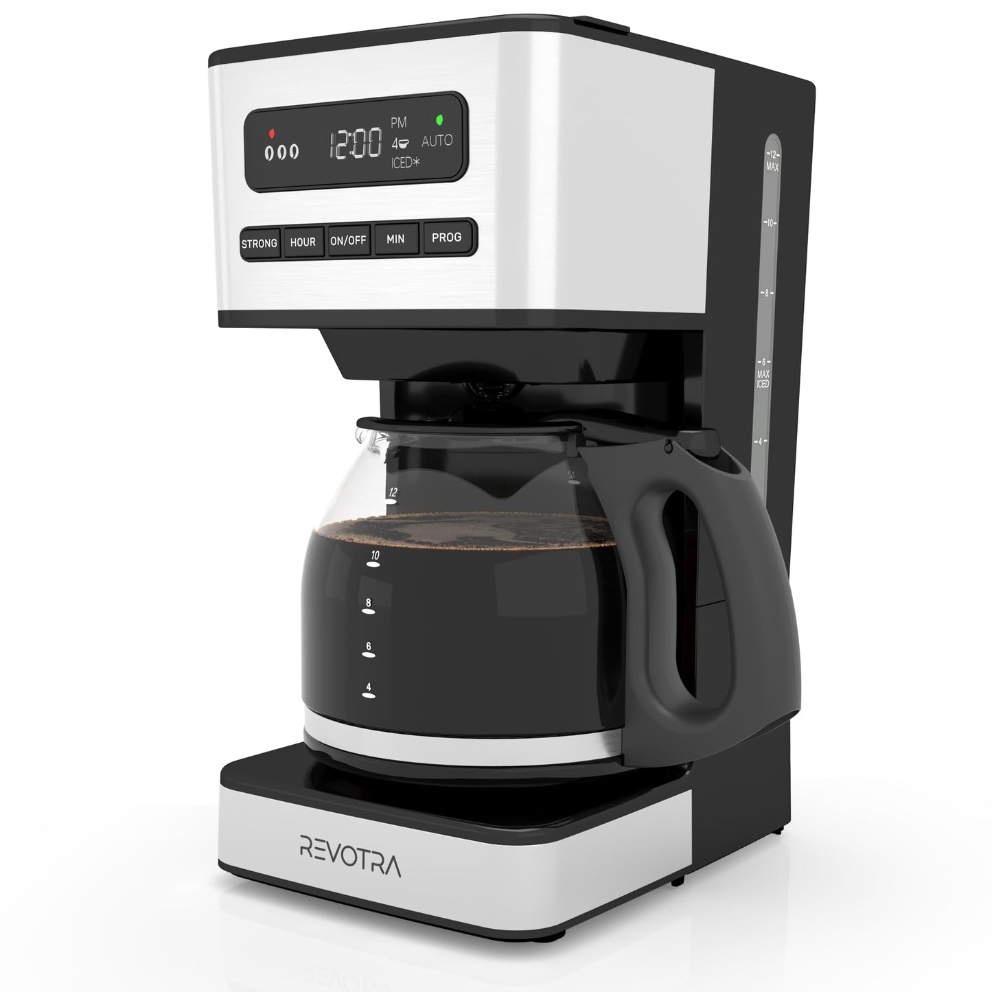 REVOTRA 12 Cup Programmable Coffee Maker, Hot and Iced Coffee Makers, Regular & Strong Brew Drip Coffee Machine, 1-4 Cup, 24H Timer, Auto Shut-Off, Keep Warm, Pause & Serve