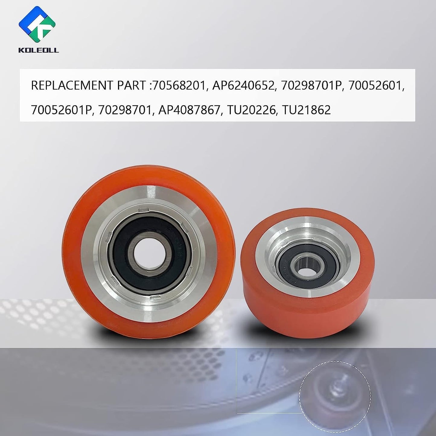 KOLEOLL 6 Pack 70298701P Roller And Seal Kit Compatible with HUEBSCH Speed Queen IPSO Dryer Support Roller Bearing 70568201 AP6240652 70052601 70052601P