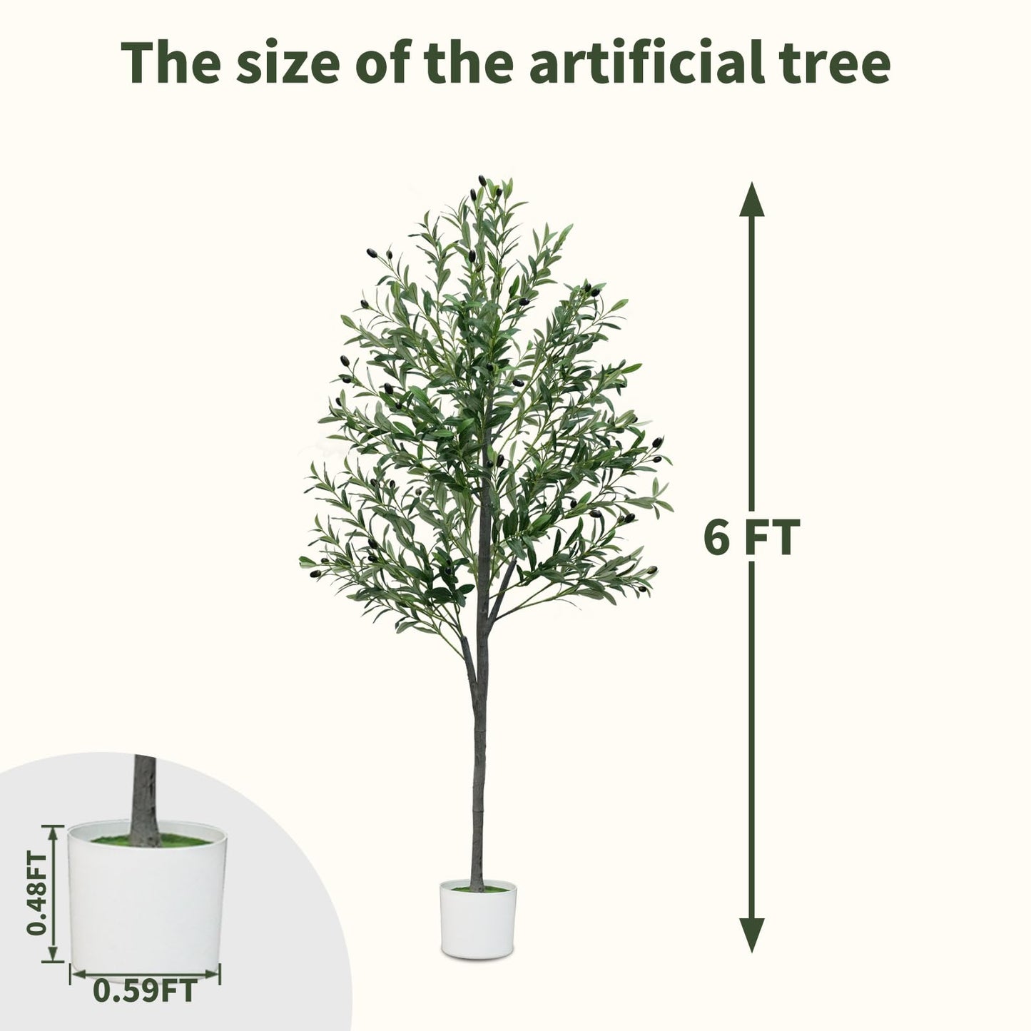 6FT Artificial Olive Tree,Artificial Plants Indoor,Faux Olive Tree Indoor with Natural Wood Trunk and Realistic Leaves and Fruits for Home Office Decor