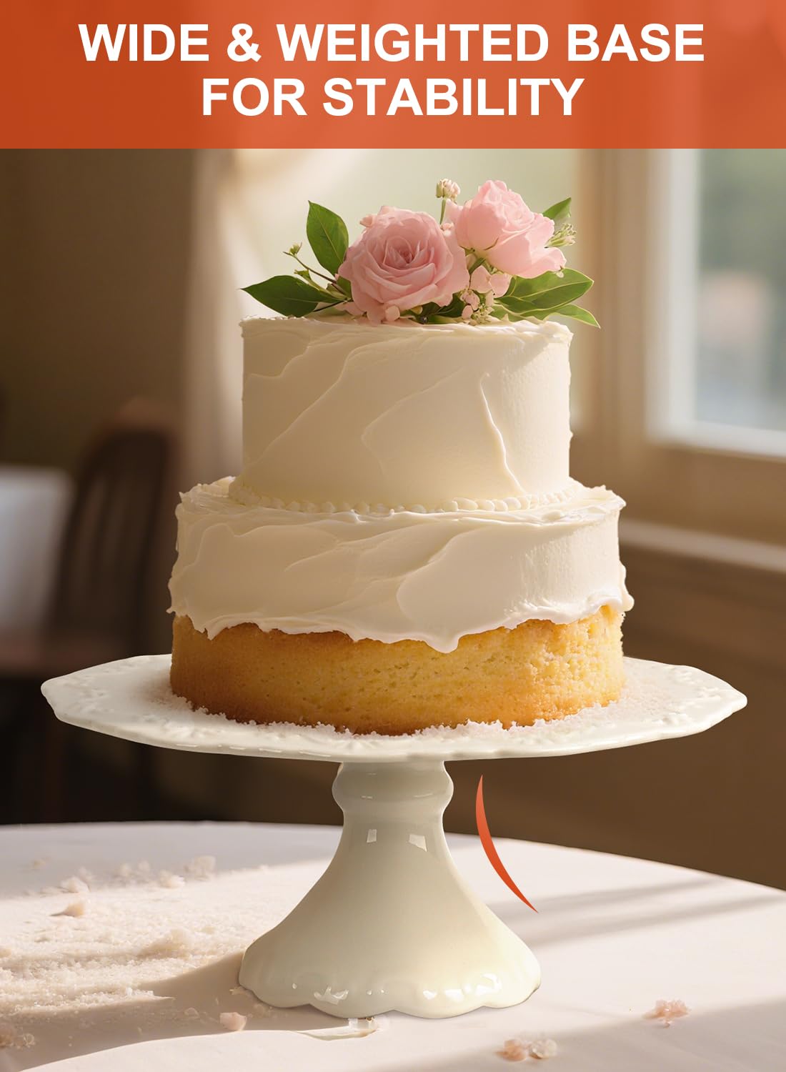 10" White Cake Stand for 8" Cake, Porcelain Cake Plate, Cake Pedestal Stand, Round Dessert Stand, Wedding Cake Stand for Party, Birthday, Baby Shower, Christmas, Home Decorating Cake Display Stand