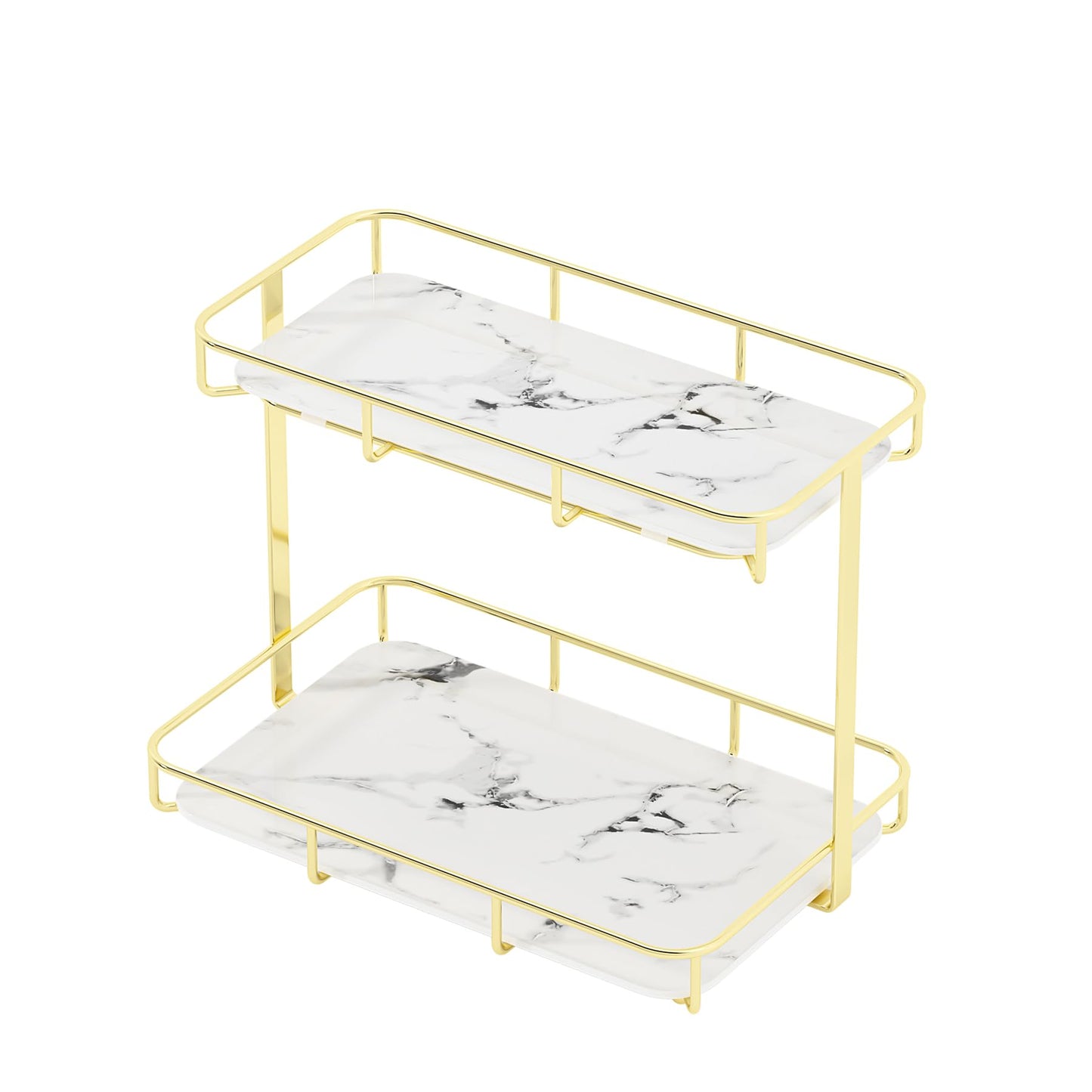 Bathroom Organizer Countertop Perfume Organizer Makeup Organizer Cosmetics Storage Display Rack Vanity Tray Dresser Stainless Steel Gold Shelf White Marble Ceramic Tray