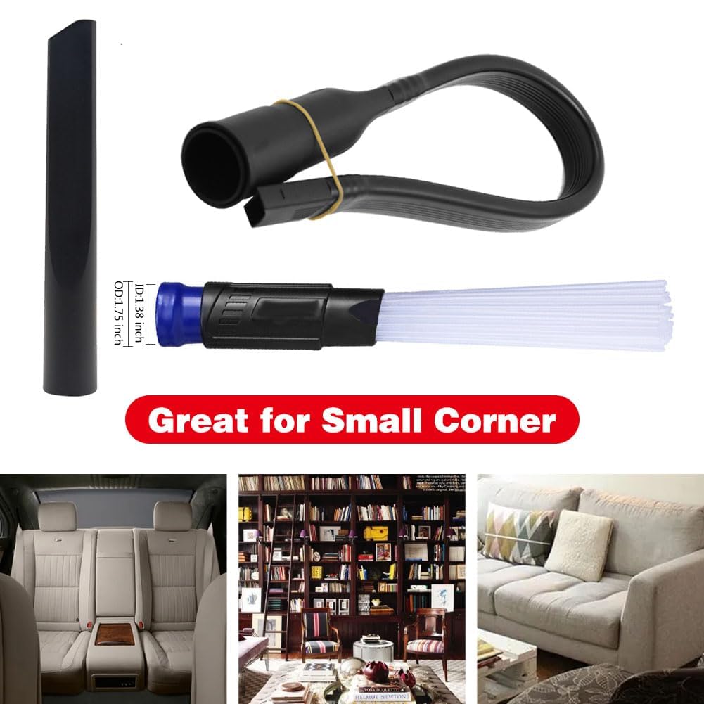 13 Pcs Universal Vacuum Attachments for Shop Vac Accessories - 2 1/2" to 1 1/4" and 1 7/8" to 1" Vacuum Hose Adapter Kit, 1 1/4" Vacuum Floor Brush Flexible Crevice Tool and Vacuum Extension Wand
