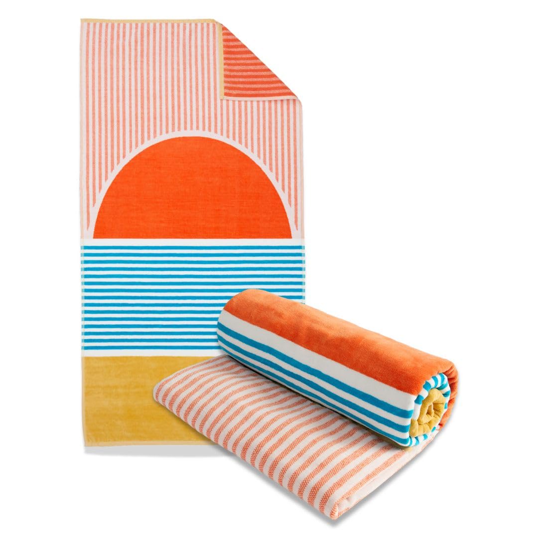 Loon & Lake Luxury Beach Towels Set of 2 - Beach Sunset | 2 Pack 30" x 60" | Crafted from 100% Combed Cotton | Ultra Plush & Super Soft | Rays Collection