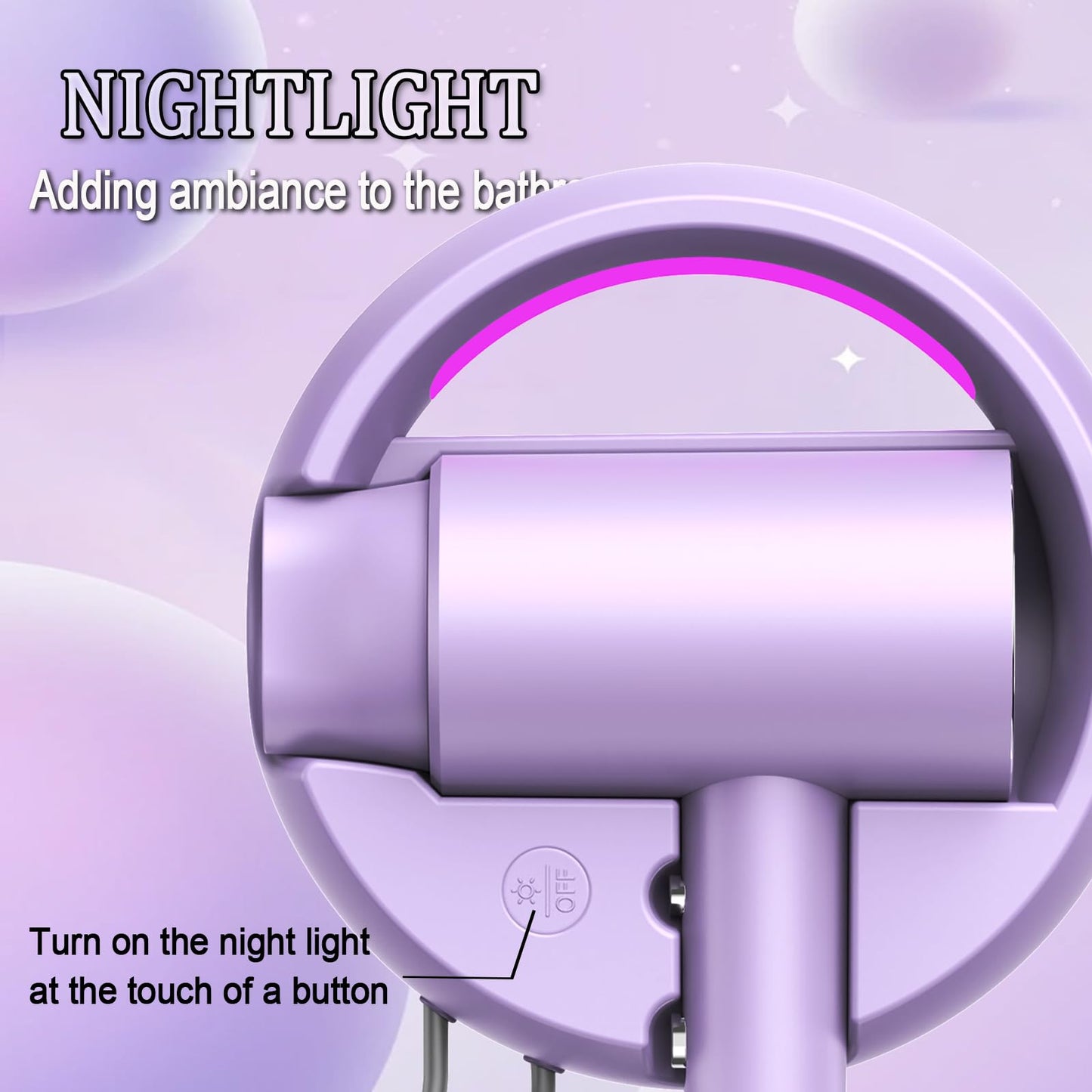 110V Hotel Wall Mounted Hair Dryer for Bathroom（with Night Light） Professional Styling HairDryer for Salon【Blue Light Negative Ions】 Fast Drying Restroom Blow Dryer，Matte Texture - Pearly White